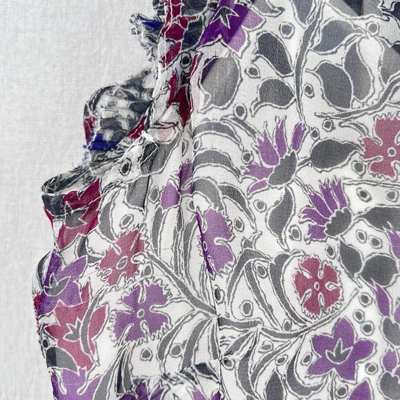 INTERMIX Dani Flutter Sleeve Top Women Small White Sheer Silk Floral Print Sheer - Picture 12 of 14